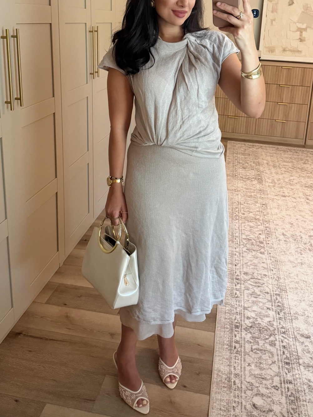 Zara NWT ZW COLLECTION crinkle effect light gray 2 piece SET  midi skirt & top